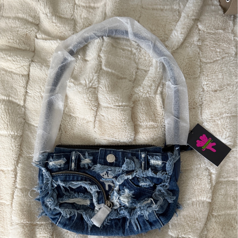 Kids Denim Blue Frayed Bag